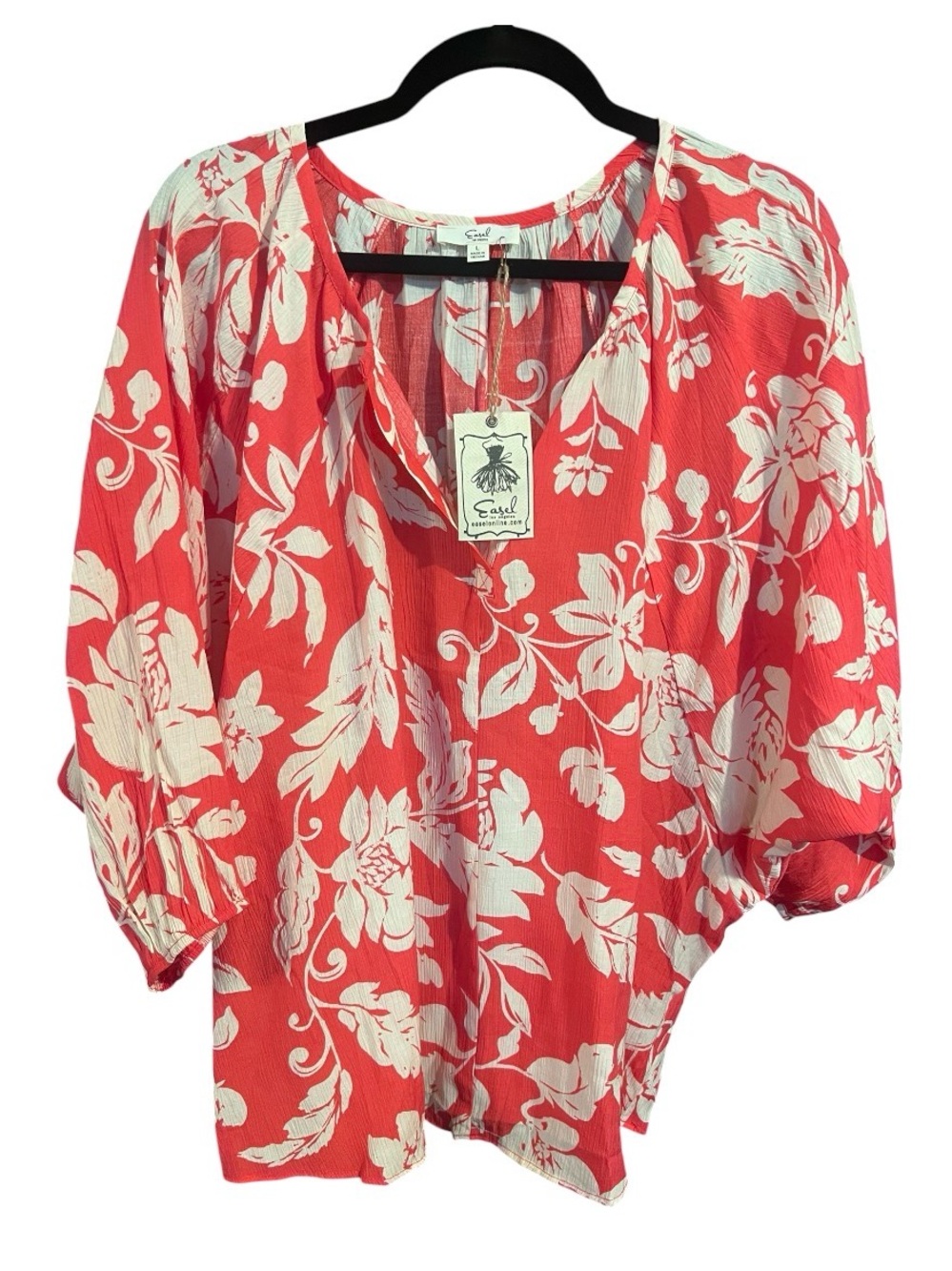 easel Coral Floral Tunic Top